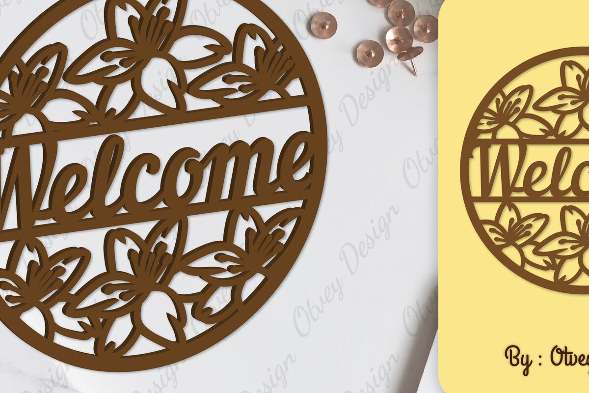 Intra απο ξύλο plywood  Χρώμα wenge 3mm-4mm πάχος - Flower Welcome Sign Lasercut Δίασταση 30x20 cm INTRAFABR-123663704