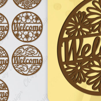 Intra απο ξύλο plywood  Χρώμα wenge 3mm-4mm πάχος - Flower Welcome Sign Lasercut Δίασταση 30x20 cm INTRAFABR-123399206 - Image 1