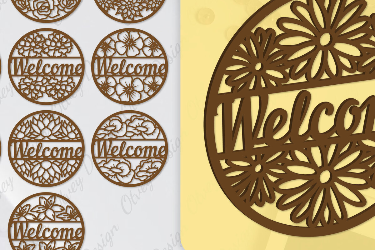 Intra απο ξύλο plywood  Χρώμα wenge 3mm-4mm πάχος - Flower Welcome Sign Lasercut Δίασταση 30x20 cm INTRAFABR-123399206