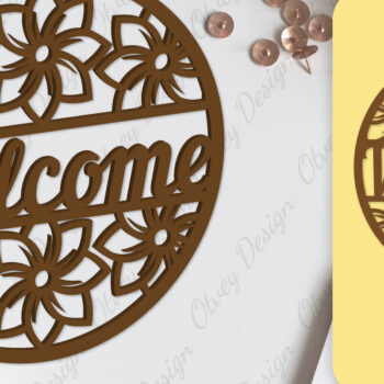 Intra απο ξύλο plywood  Χρώμα wenge 3mm-4mm πάχος - Flower Welcome Sign Lasercut Δίασταση 30x20 cm INTRAFABR-123399206 - Image 5