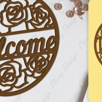Intra απο ξύλο plywood  Χρώμα wenge 3mm-4mm πάχος - Flower Welcome Sign Lasercut Δίασταση 30x20 cm INTRAFABR-16274649 - Image 1