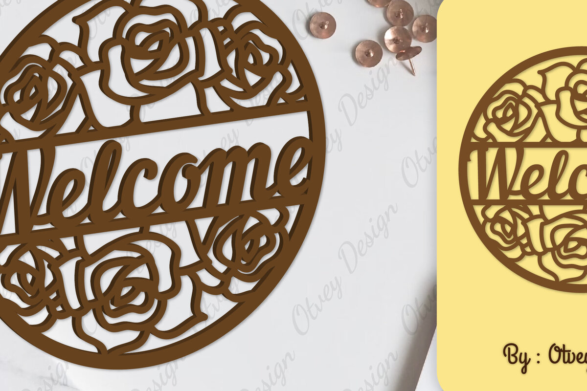 Intra απο ξύλο plywood  Χρώμα wenge 3mm-4mm πάχος - Flower Welcome Sign Lasercut Δίασταση 30x20 cm INTRAFABR-16274649