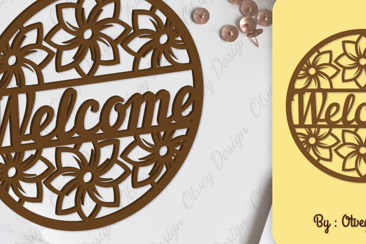 Intra απο ξύλο plywood  Χρώμα wenge 3mm-4mm πάχος - Flower Welcome Sign Lasercut Δίασταση 30x20 cm INTRAFABR-125294329