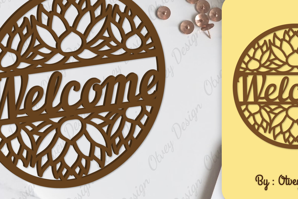 Intra απο ξύλο plywood  Χρώμα wenge 3mm-4mm πάχος - Flower Welcome Sign Lasercut Δίασταση 30x20 cm INTRAFABR-125232068