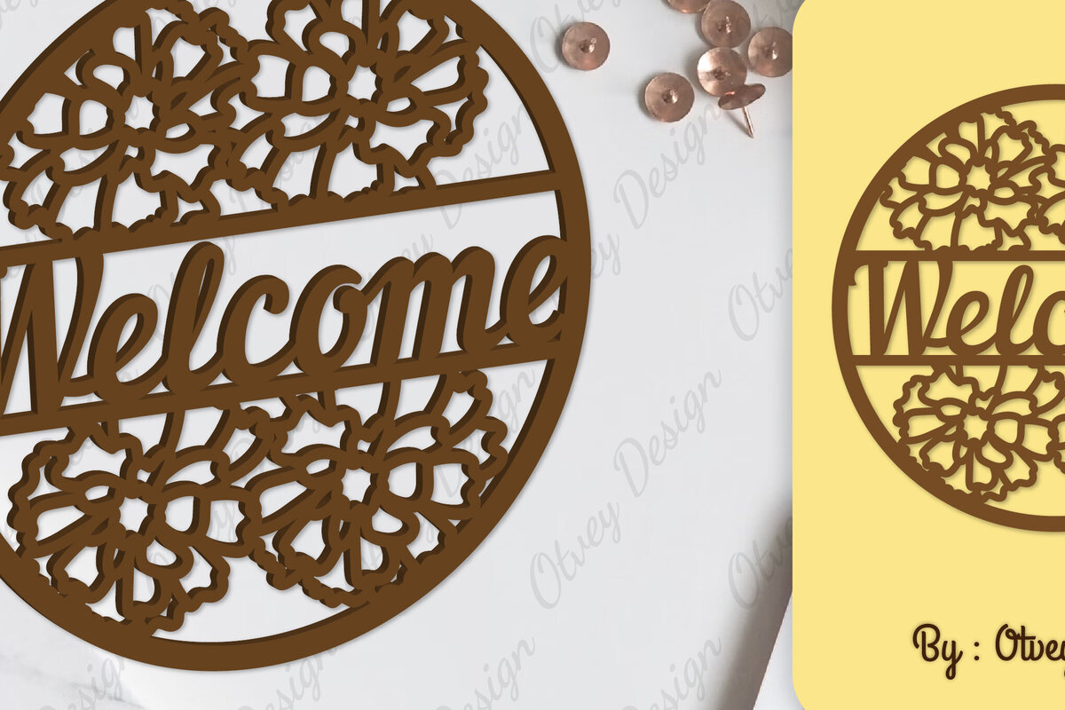 Intra απο ξύλο plywood  Χρώμα wenge 3mm-4mm πάχος - Flower Welcome Sign Lasercut Δίασταση 30x20 cm INTRAFABR-56306549