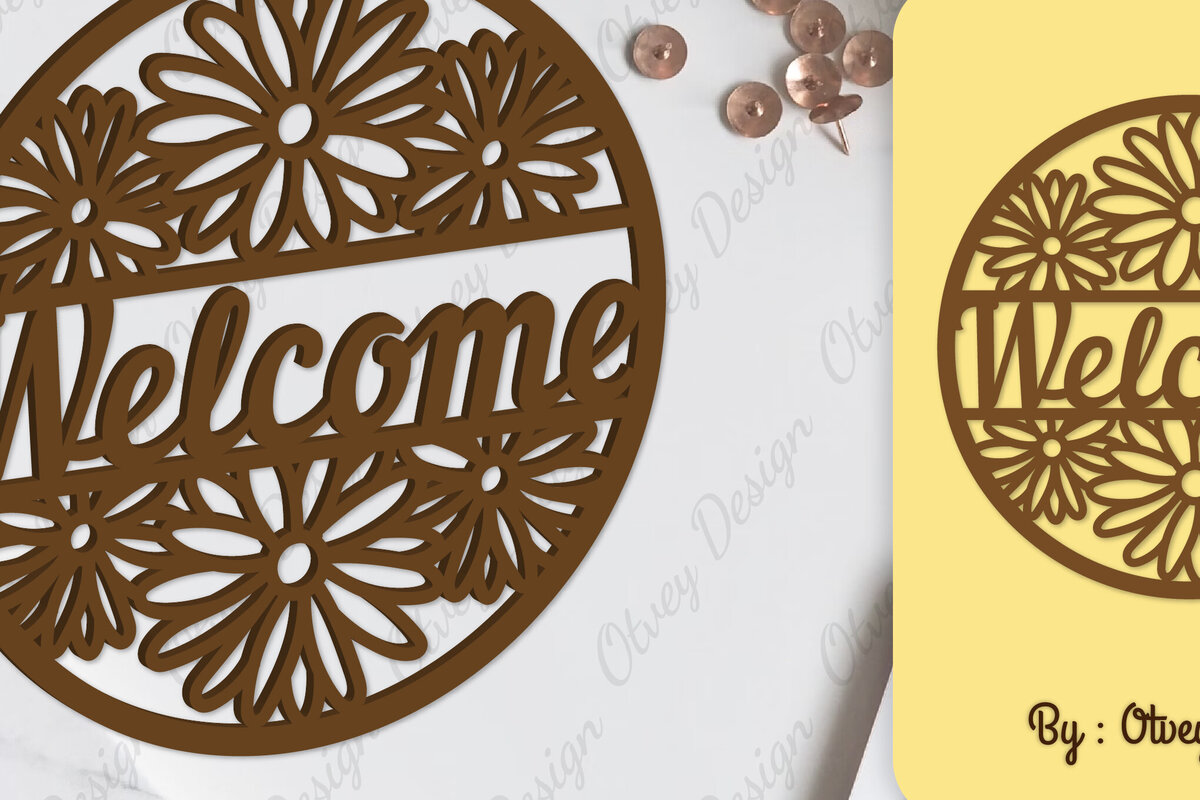Intra απο ξύλο plywood  Χρώμα wenge 3mm-4mm πάχος - Flower Welcome Sign Lasercut Δίασταση 30x20 cm INTRAFABR-104606729