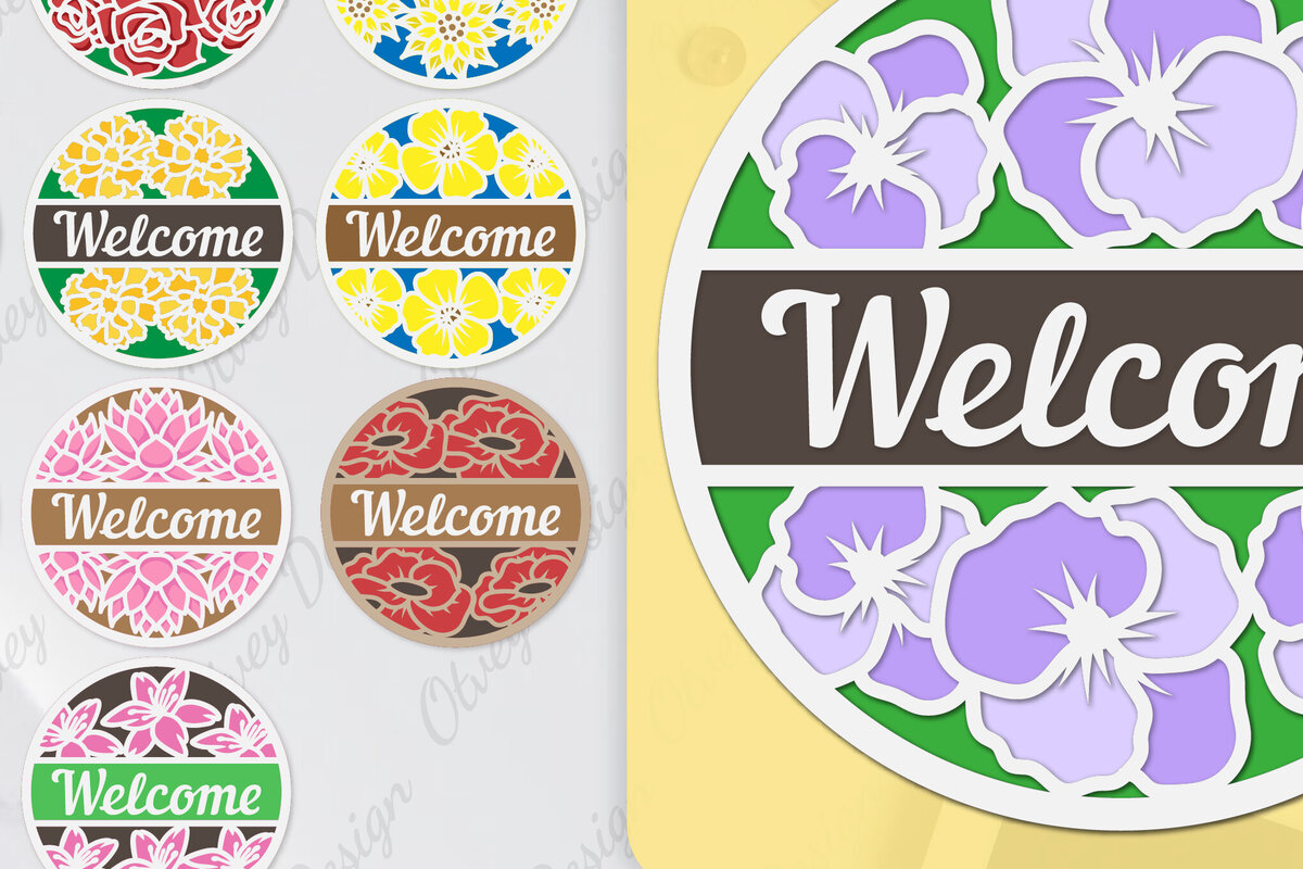 Intra απο ξύλο plywood  Χρώμα wenge 3mm-4mm πάχος - Σήμα καλωσορίσματος λουλουδιών Lasercut Δίασταση 30x20 cm INTRAFABR-123814137