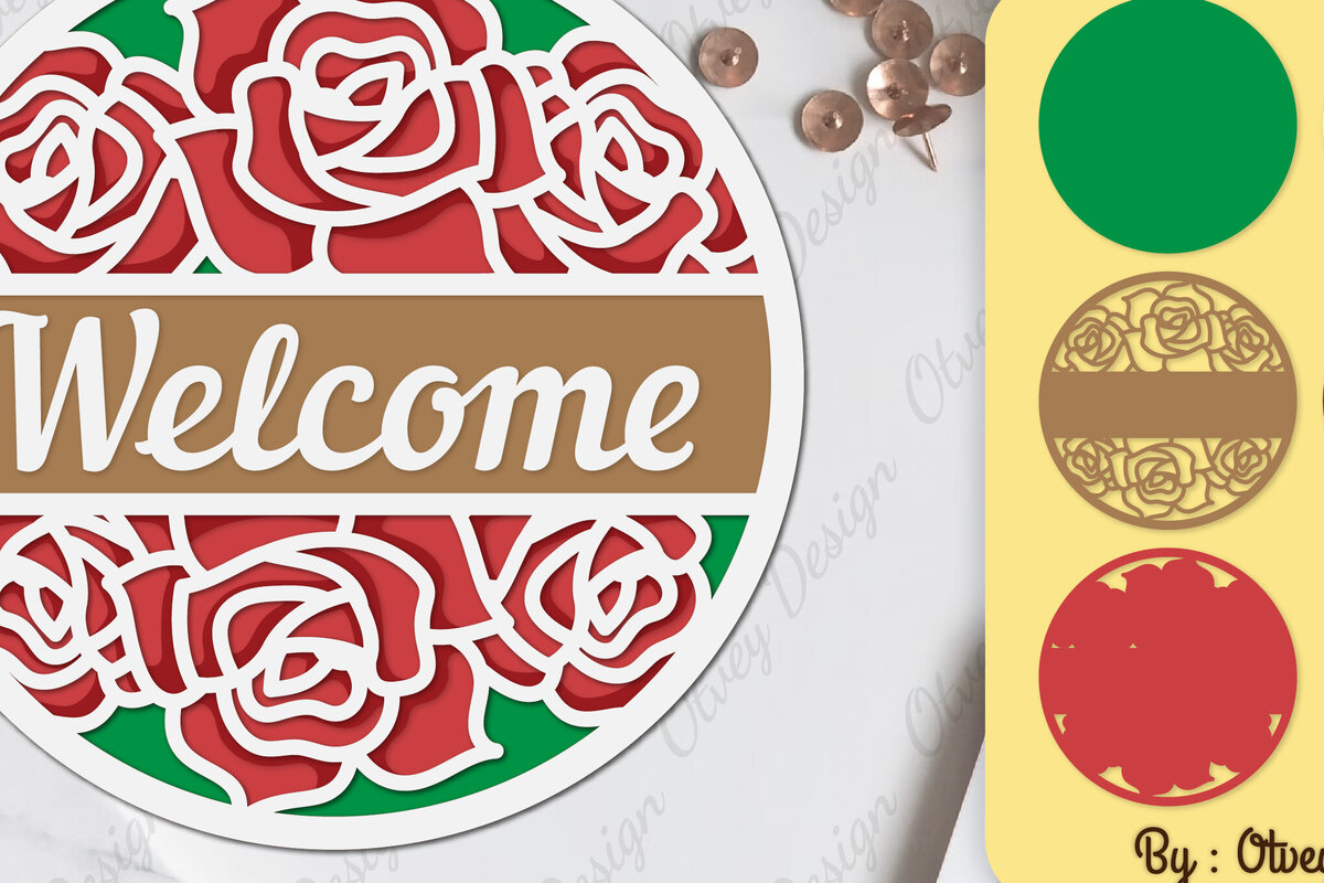 Intra απο ξύλο plywood  Χρώμα wenge 3mm-4mm πάχος - Σήμα καλωσορίσματος λουλουδιών Lasercut Δίασταση 30x20 cm INTRAFABR-123814114