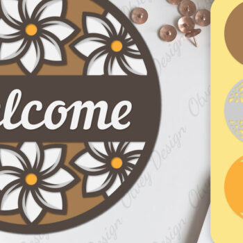 Intra απο ξύλο plywood Χρώμα wenge 3mm-4mm πάχος - Σήμα καλωσορίσματος λουλουδιών Lasercut Δίασταση 30x20 cm INTRAFABR-104774676 - Image 1