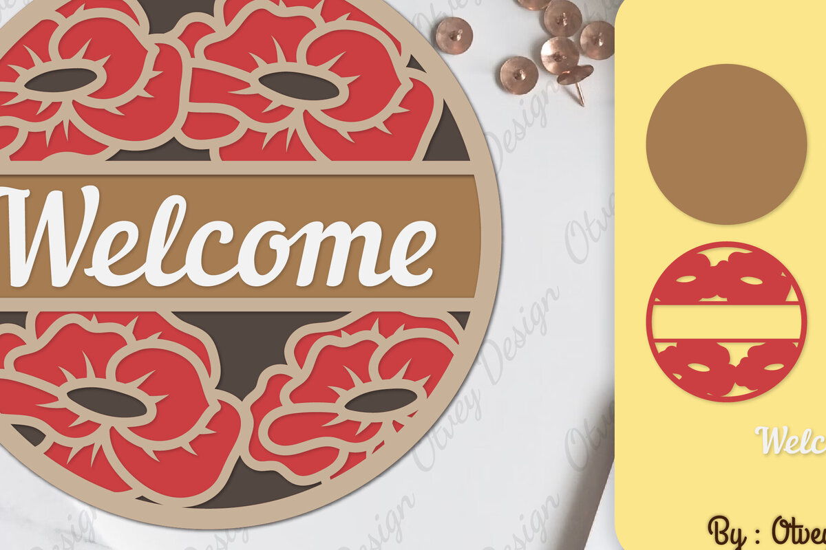 Intra απο ξύλο plywood  Χρώμα wenge 3mm-4mm πάχος - Σήμα καλωσορίσματος λουλουδιών Lasercut Δίασταση 30x20 cm INTRAFABR-102680940