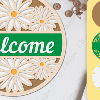 Intra απο ξύλο plywood  Χρώμα wenge 3mm-4mm πάχος - Σήμα καλωσορίσματος λουλουδιών Lasercut Δίασταση 30x20 cm INTRAFABR-102681038 - Image 1