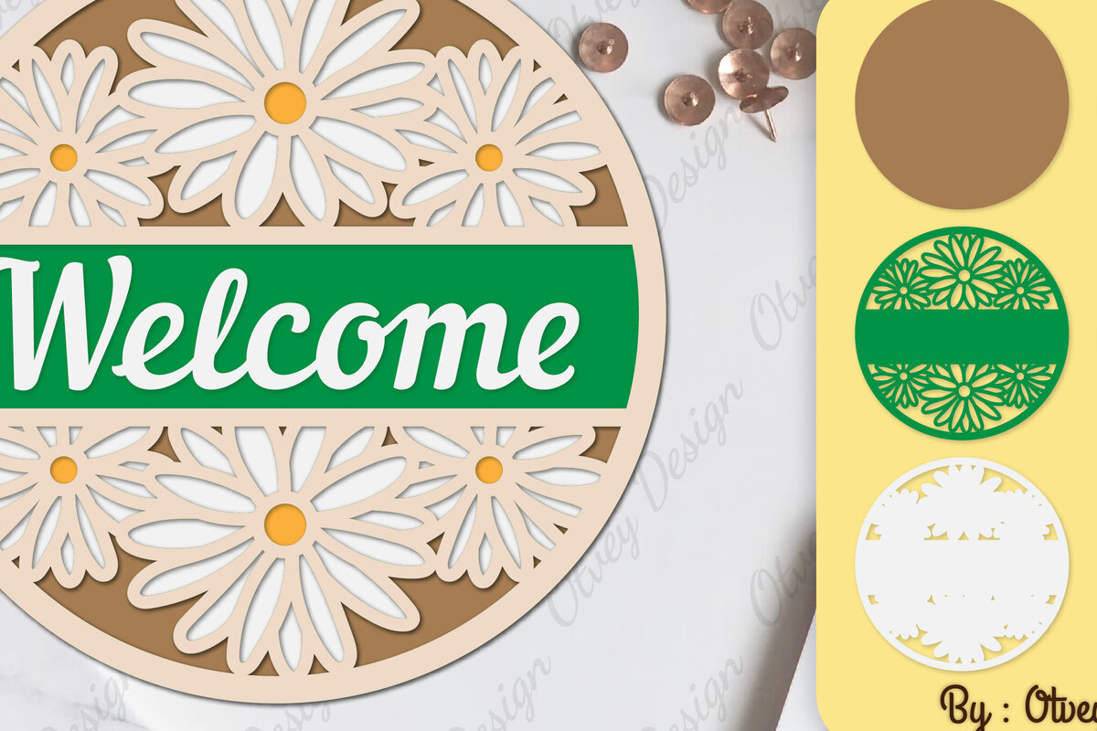 Intra απο ξύλο plywood  Χρώμα wenge 3mm-4mm πάχος - Σήμα καλωσορίσματος λουλουδιών Lasercut Δίασταση 30x20 cm INTRAFABR-102681038