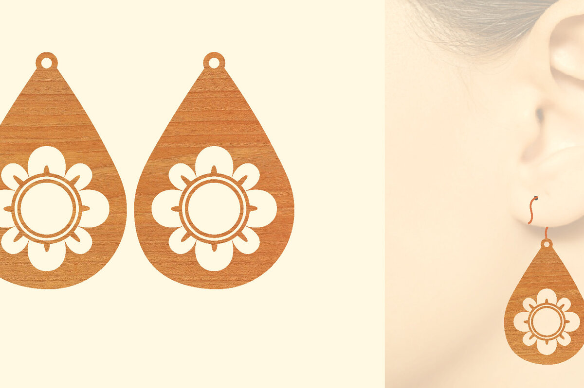 Intra απο ξύλο plywood  Χρώμα wenge 3mm-4mm πάχος - Ξύλινα σκουλαρίκια λουλούδι με Δίασταση 3x3 cm INTRAFABR-111800472