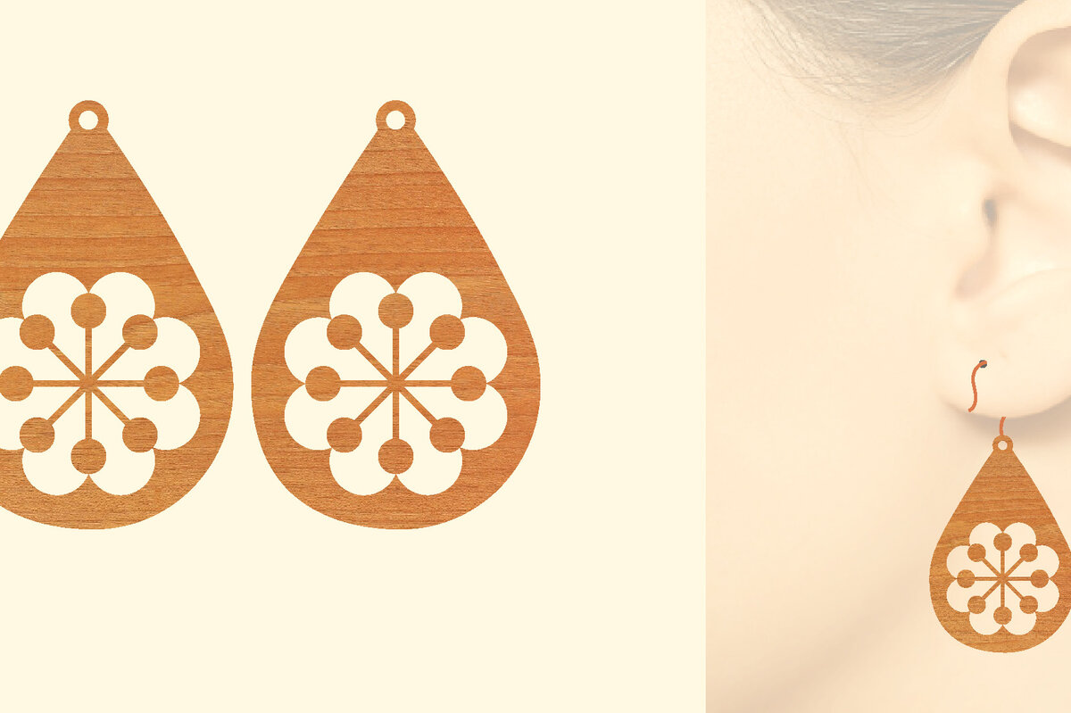 Intra απο ξύλο plywood  Χρώμα wenge 3mm-4mm πάχος - Ξύλινα σκουλαρίκια λουλούδι με Δίασταση 3x3 cm INTRAFABR-111863133