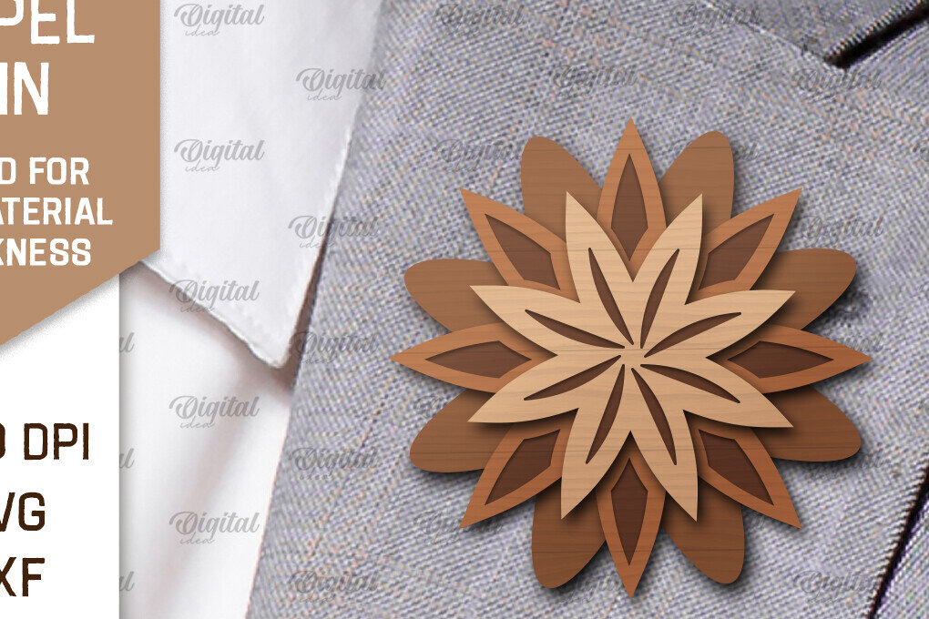 Intra απο ξύλο plywood  Χρώμα wenge 3mm-4mm πάχος - Λουλούδι Ξύλινη καρφίτσα για πέτο με λέιζερ Δίασταση 30x20 cm INTRAFABR-112232896