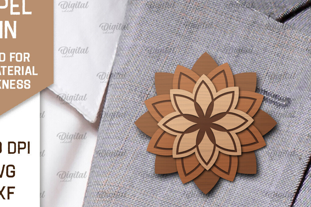 Intra απο ξύλο plywood  Χρώμα wenge 3mm-4mm πάχος - Λουλούδι Ξύλινη καρφίτσα για πέτο με λέιζερ Δίασταση 30x20 cm INTRAFABR-112232946