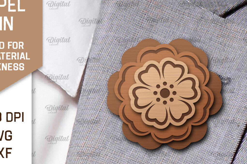 Intra απο ξύλο plywood  Χρώμα wenge 3mm-4mm πάχος - Λουλούδι Ξύλινη καρφίτσα για πέτο με λέιζερ Δίασταση 30x20 cm INTRAFABR-112233148