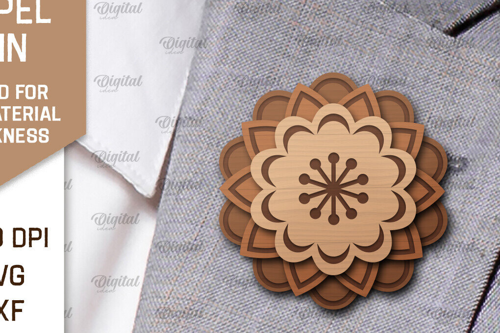 Intra απο ξύλο plywood  Χρώμα wenge 3mm-4mm πάχος - Λουλούδι Ξύλινη καρφίτσα για πέτο με λέιζερ Δίασταση 30x20 cm INTRAFABR-112436489