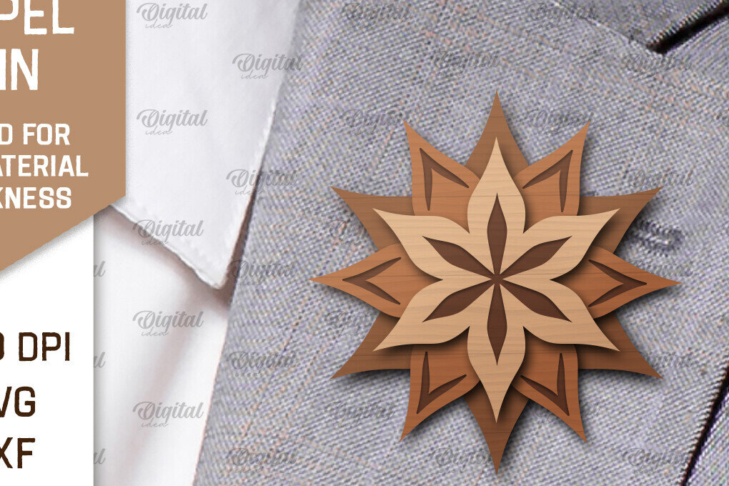 Intra απο ξύλο plywood  Χρώμα wenge 3mm-4mm πάχος - Λουλούδι Ξύλινη καρφίτσα για πέτο με λέιζερ Δίασταση 30x20 cm INTRAFABR-50024006