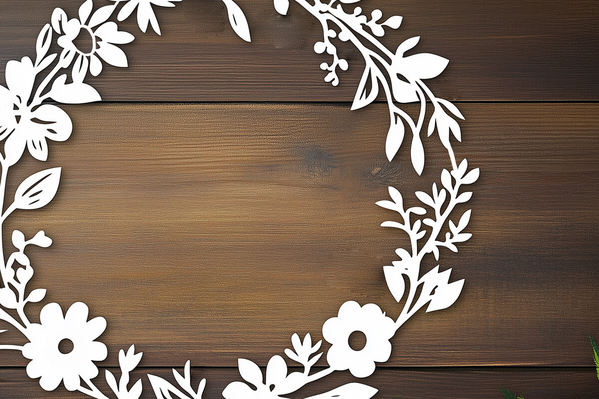 Intra απο ξύλο plywood  Χρώμα wenge 3mm-4mm πάχος - Στεφάνι λουλουδιών Paper Cut Cut File Δίασταση 40x50 cm INTRAFABR-113996442