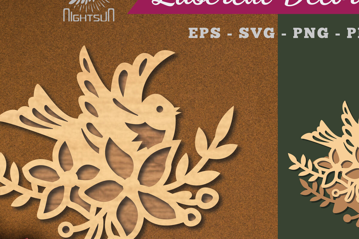 Intra απο ξύλο plywood  Χρώμα wenge 3mm-4mm πάχος - Flowers Bird Decoration 4 Δίασταση 20x20 cm INTRAFABR-94709148