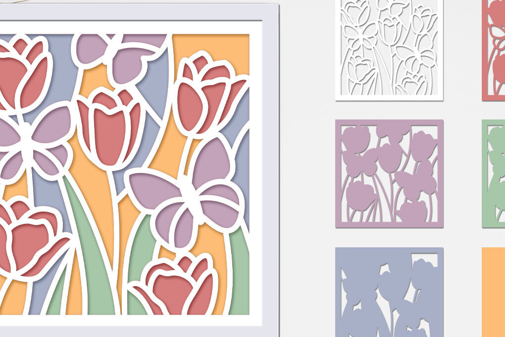 Intra απο ξύλο plywood  Χρώμα wenge 3mm-4mm πάχος - Λουλούδια πεταλούδα σκιά κουτί με στρώσεις Δίασταση 8x8 cm INTRAFABR-32853642