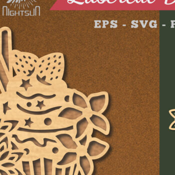 Intra απο ξύλο plywood Χρώμα wenge 3mm-4mm πάχος - Διακόσμηση με κομμένα λέιζερ τούρτα λουλουδιών 1 Δίασταση 20x20 cm INTRAFABR-65552133 - Image 1