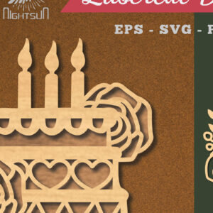 Intra απο ξύλο plywood  Χρώμα wenge 3mm-4mm πάχος - Διακόσμηση με κομμένα λέιζερ τούρτα λουλουδιών 2 Δίασταση 20x20 cm INTRAFABR-64955673