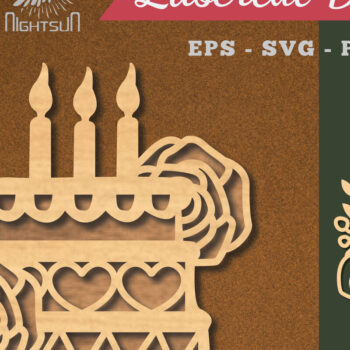 Intra απο ξύλο plywood  Χρώμα wenge 3mm-4mm πάχος - Διακόσμηση με κομμένα λέιζερ τούρτα λουλουδιών 2 Δίασταση 20x20 cm INTRAFABR-64955673 - Image 1