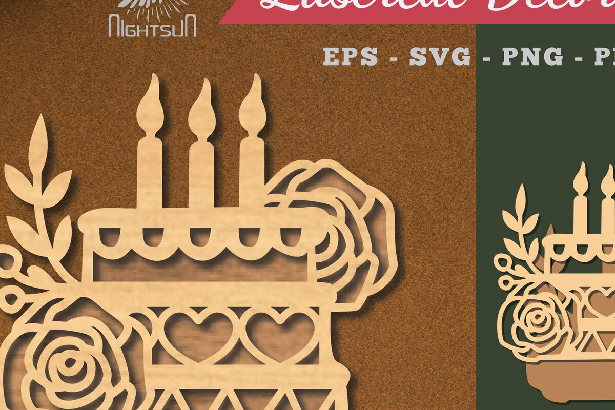 Intra απο ξύλο plywood  Χρώμα wenge 3mm-4mm πάχος - Διακόσμηση με κομμένα λέιζερ τούρτα λουλουδιών 2 Δίασταση 20x20 cm INTRAFABR-64955673