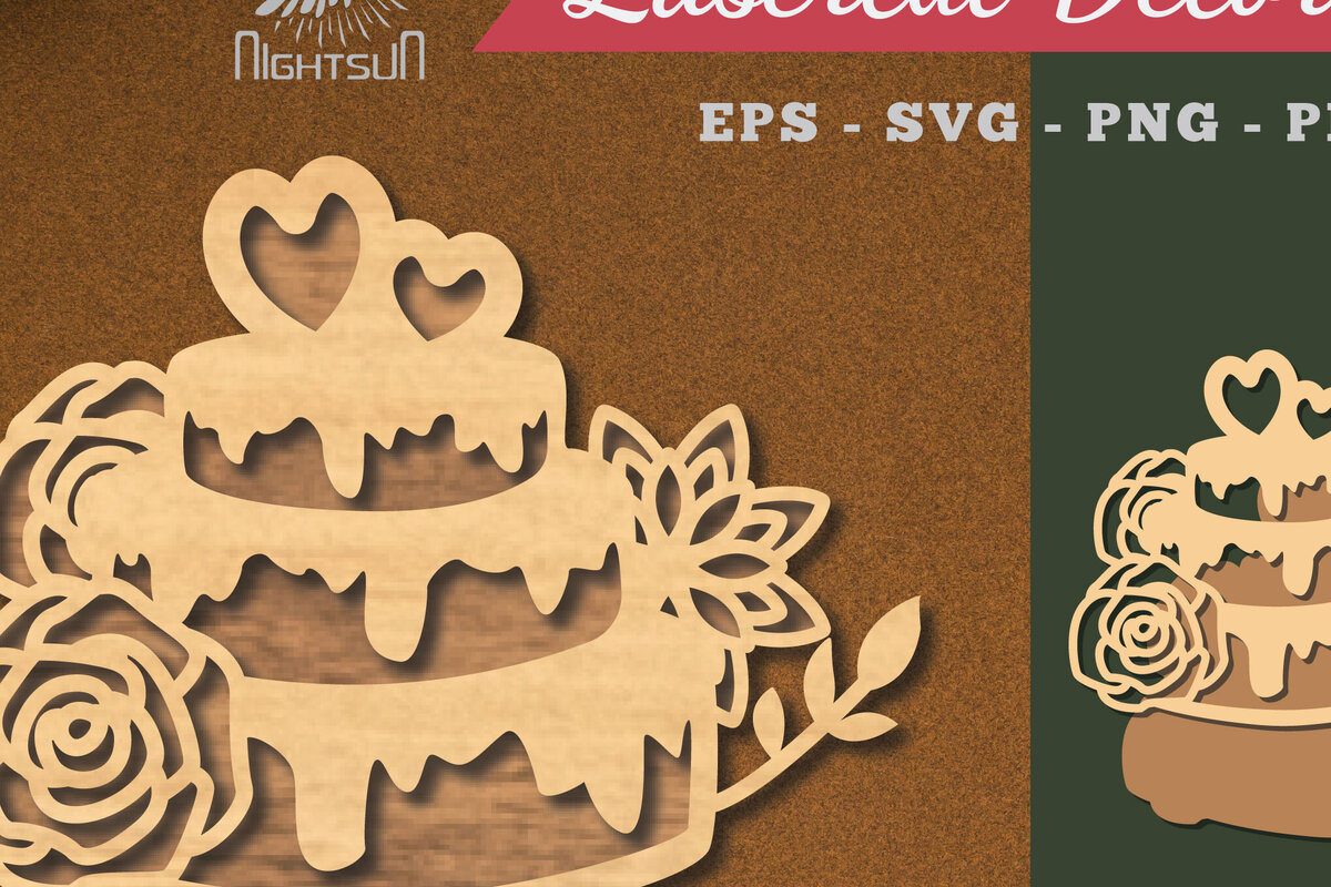 Intra απο ξύλο plywood  Χρώμα wenge 3mm-4mm πάχος - Διακόσμηση με κομμένα λέιζερ τούρτα λουλουδιών 5 Δίασταση 20x20 cm INTRAFABR-111092727