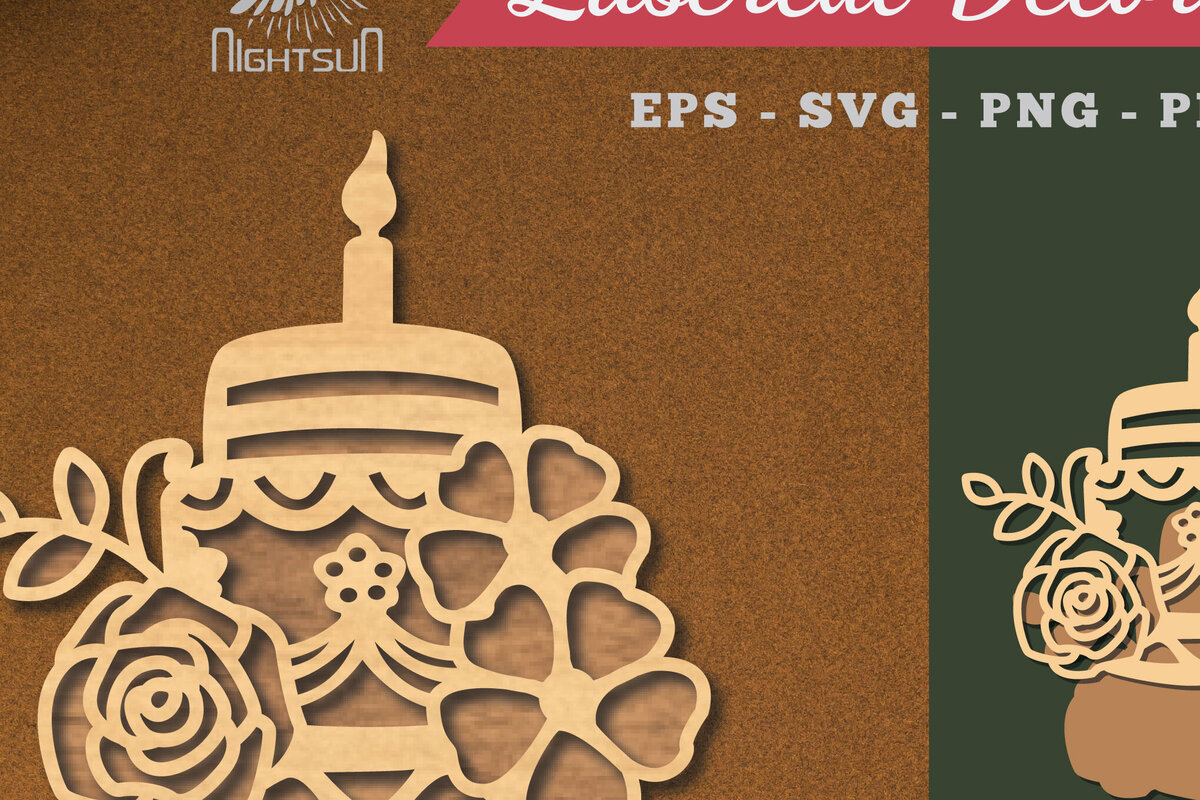 Intra απο ξύλο plywood  Χρώμα wenge 3mm-4mm πάχος - Διακόσμηση με κομμένα λέιζερ τούρτα λουλουδιών 6 Δίασταση 20x20 cm INTRAFABR-72989343