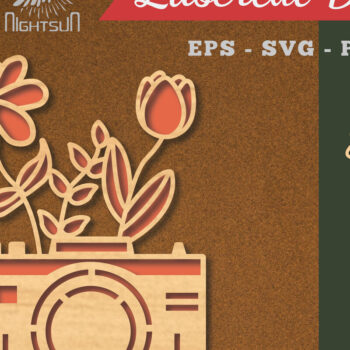 Intra απο ξύλο plywood  Χρώμα wenge 3mm-4mm πάχος - Διακόσμηση με κομμένα λέιζερ κάμερας λουλουδιών 2 Δίασταση 20x20 cm INTRAFABR-103439842 - Image 1