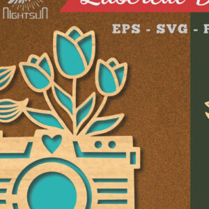 Intra απο ξύλο plywood  Χρώμα wenge 3mm-4mm πάχος - Διακόσμηση με κομμένα λέιζερ κάμερας λουλουδιών 3 Δίασταση 20x20 cm INTRAFABR-68210277