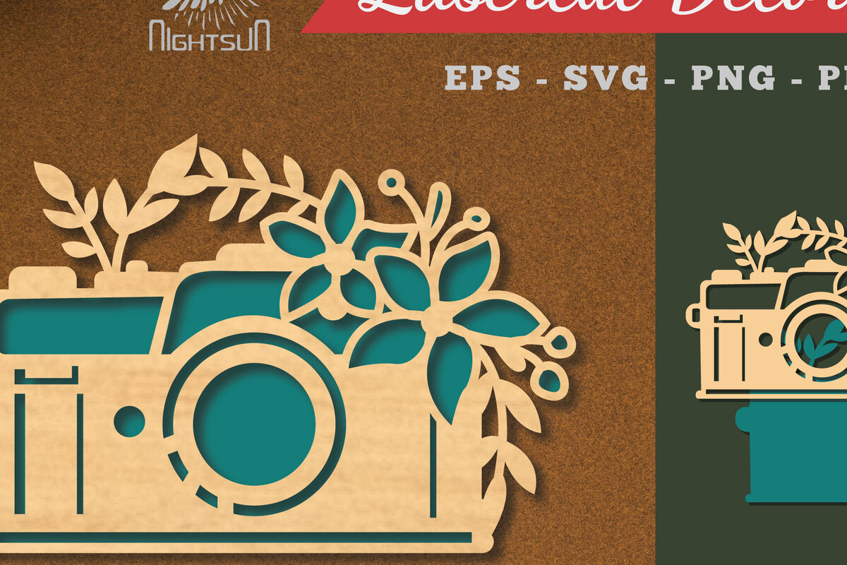 Intra απο ξύλο plywood  Χρώμα wenge 3mm-4mm πάχος - Διακόσμηση φωτογραφικής μηχανής με λουλούδια κομμένα με λέιζερ 4 Δίασταση 20x20 cm INTRAFABR-68210505