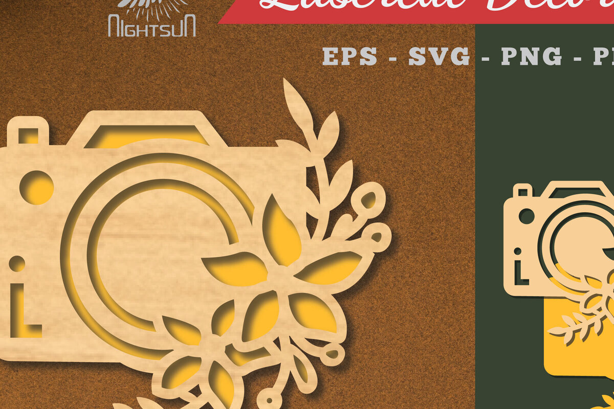 Intra απο ξύλο plywood  Χρώμα wenge 3mm-4mm πάχος - Διακόσμηση φωτογραφικής μηχανής με λουλούδια κομμένα με λέιζερ 5 Δίασταση 20x20 cm INTRAFABR-68210555