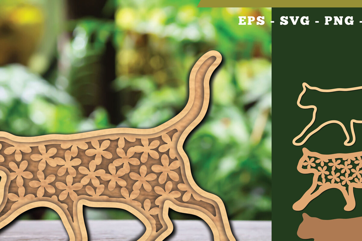 Intra απο ξύλο plywood  Χρώμα wenge 3mm-4mm πάχος - Flowers Cat Decoration 1 Δίασταση 20x20 cm INTRAFABR-70276604