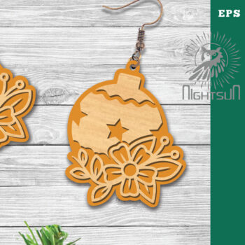 Intra απο ξύλο plywood Χρώμα wenge 3mm-4mm πάχος - Λουλούδια Χριστουγεννιάτικη μπάλα κομμένο σκουλαρίκι με λέιζερ Δίασταση 3x3 cm INTRAFABR-102981856 - Image 1