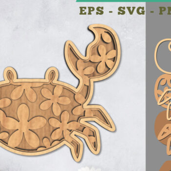 Intra απο ξύλο plywood  Χρώμα wenge 3mm-4mm πάχος - Flowers Crab 3D Lasercut Decoration Δίασταση 20x20 cm INTRAFABR-81423869 - Image 1