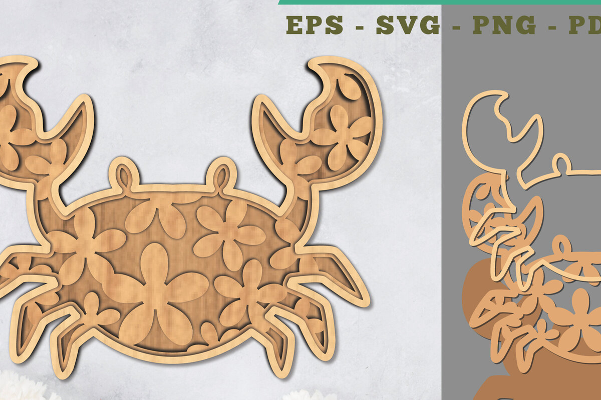 Intra απο ξύλο plywood  Χρώμα wenge 3mm-4mm πάχος - Flowers Crab 3D Lasercut Decoration Δίασταση 20x20 cm INTRAFABR-81423869