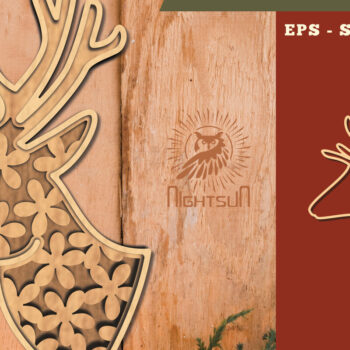 Intra απο ξύλο plywood  Χρώμα wenge 3mm-4mm πάχος - Flowers Deer 3D Lasercut Decoration Δίασταση 20x20 cm INTRAFABR-120494489 - Image 1