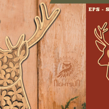 Intra απο ξύλο plywood  Χρώμα wenge 3mm-4mm πάχος - Flowers Deer 3D Lasercut Decoration Δίασταση 20x20 cm INTRAFABR-120494569 - Image 1