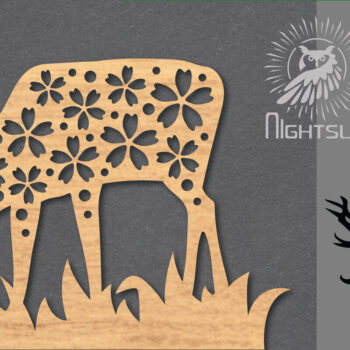 Intra απο ξύλο plywood  Χρώμα wenge 3mm-4mm πάχος - Διακόσμηση με λουλούδια ελάφια 2 Δίασταση 20x20 cm INTRAFABR-120494741 - Image 1