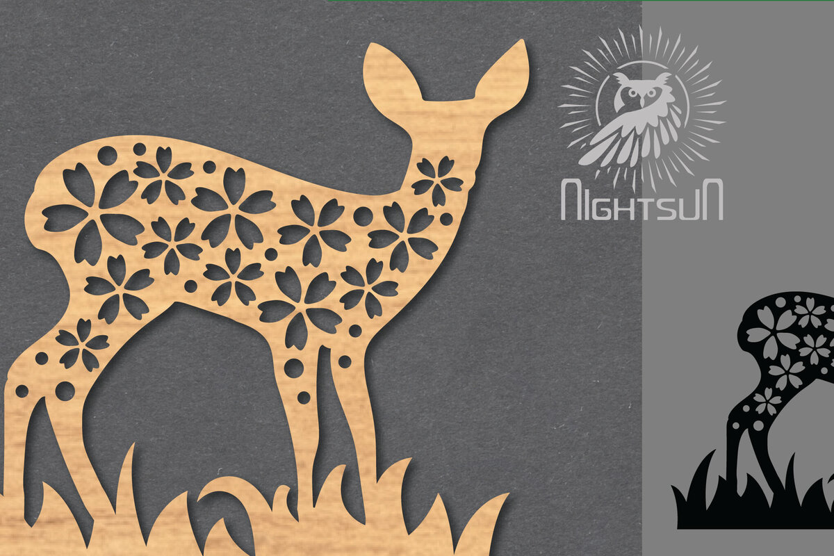 Intra απο ξύλο plywood  Χρώμα wenge 3mm-4mm πάχος - Διακόσμηση με λουλούδια ελάφια κοπής με λέιζερ 4 Δίασταση 20x20 cm INTRAFABR-119476778