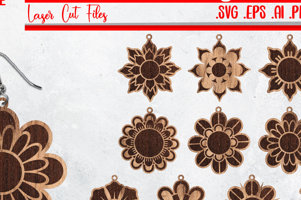 Intra απο ξύλο plywood  Χρώμα wenge 3mm-4mm πάχος - Πακέτο Σκουλαρίκια Λουλούδια - Eps Ai Png Δίασταση 3x3 cm INTRAFABR-119889580