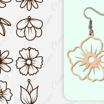 Intra απο ξύλο plywood  Χρώμα wenge 3mm-4mm πάχος - Σκουλαρίκια Λουλούδια Κόψιμο με Λέιζερ ΔΕΜΑ Δίασταση 3x3 cm INTRAFABR-96564761 - Image 1