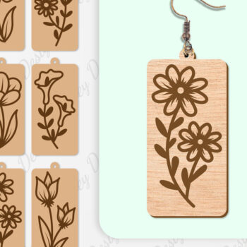 Intra απο ξύλο plywood  Χρώμα wenge 3mm-4mm πάχος - Σκουλαρίκια Λουλούδια Κόψιμο με Λέιζερ ΔΕΜΑ Δίασταση 3x3 cm INTRAFABR-96281956 - Image 1