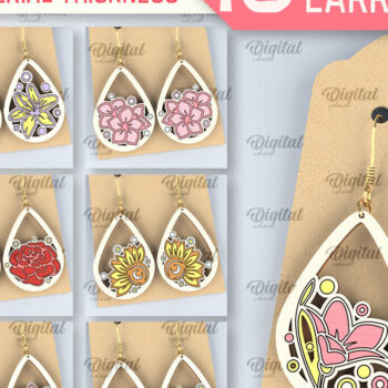 Intra απο ξύλο plywood Χρώμα wenge 3mm-4mm πάχος - Λουλούδια Σκουλαρίκια Πακέτο κομμένα με λέιζερ Δίασταση 3x3 cm INTRAFABR-103999224 - Image 1