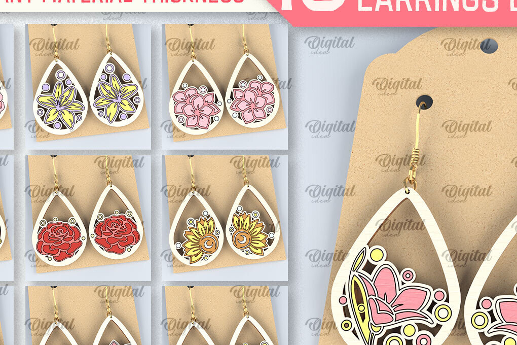 Intra απο ξύλο plywood  Χρώμα wenge 3mm-4mm πάχος - Λουλούδια Σκουλαρίκια Πακέτο κομμένα με λέιζερ Δίασταση 3x3 cm INTRAFABR-103999224