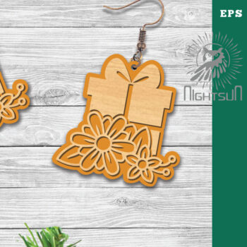 Intra απο ξύλο plywood  Χρώμα wenge 3mm-4mm πάχος - Flowers Gift Box Σκουλαρίκια κομμένα με λέιζερ Δίασταση 3x3 cm INTRAFABR-124955972 - Image 1